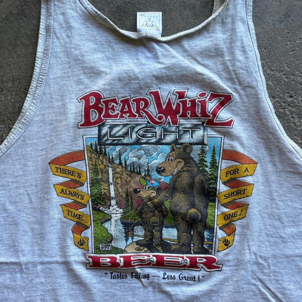 Vtg Delta Bear Whiz Beer Tank Top Mens XL Gray Good 1986 Single Stitch Parody